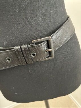 All Saints Black Leather Belt with Metal Buckle